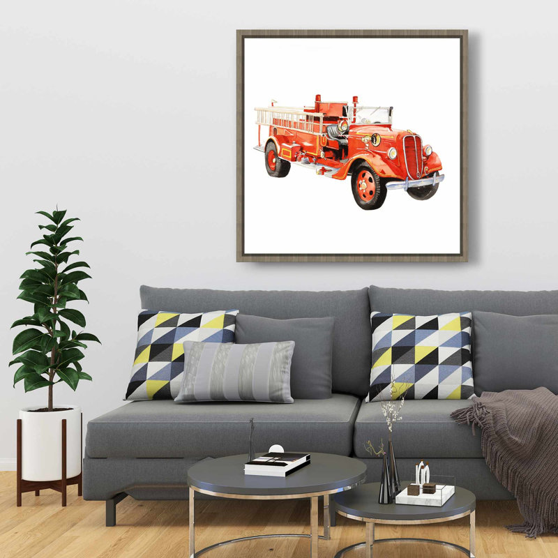 Camion de pompier rétro - transport homme, art sur toile