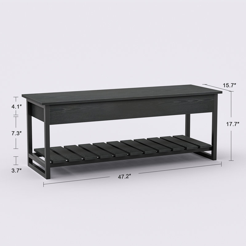 47" Lift Top Storage Bench with Shelf, Black