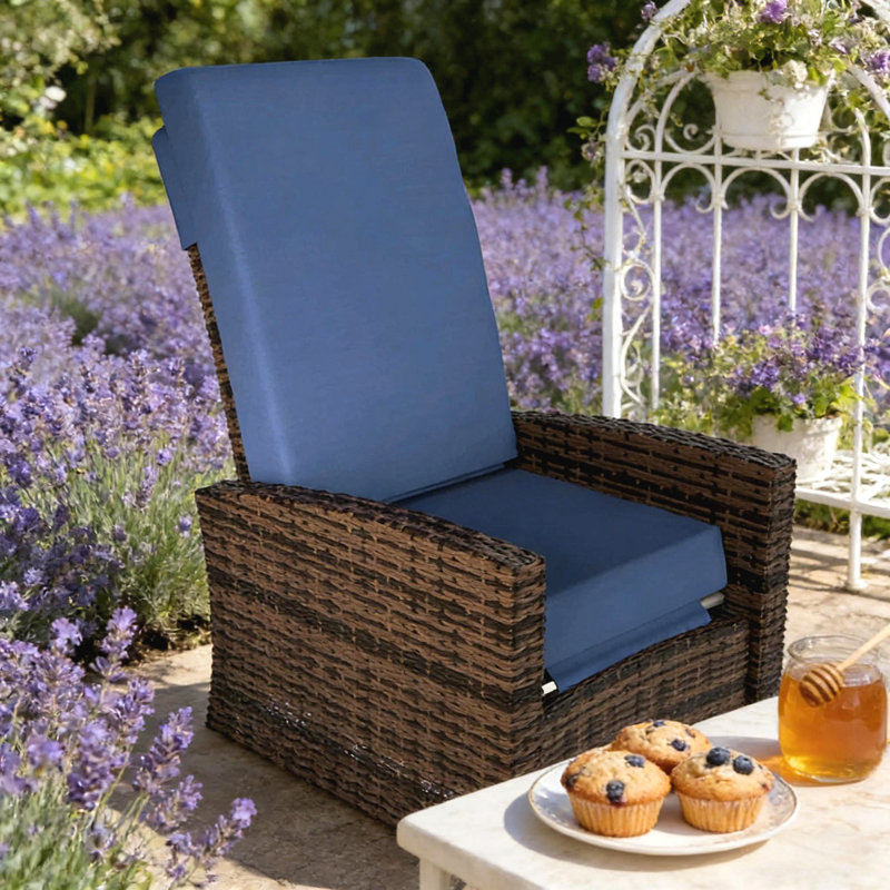 Chaise d'extérieur, Fauteuil inclinable pivotant d'extérieur, Bleu très foncé, Brun