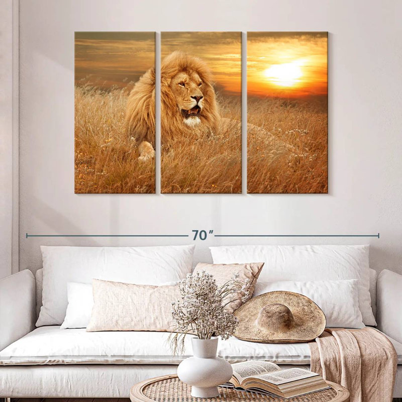 Coucher de soleil lion, H 32 po x l 50 po