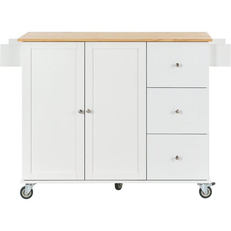 Rolling Mobile Kitchen Island with Drop Leaf - Solid Wood Top, Locking Wheels & Storage Cabinet 52.7 Inch Width(Dark blue)