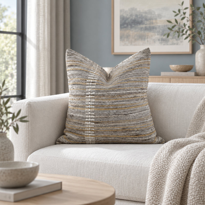 Housse de coussin décorative tissée à la main en laine texturée grise, Carré 18 po