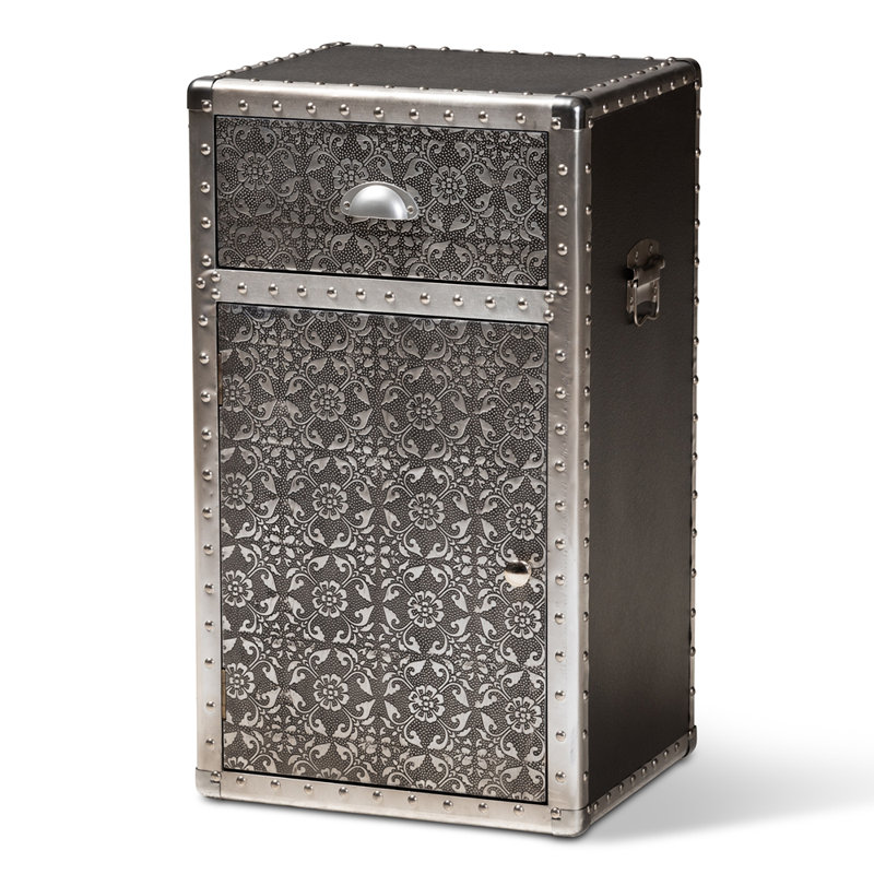 Klemperer Accent Cabinet, 1-Cabinets, 1-drawer, Silver/Grey 28.00'' H X 16.10'' W X 13.65'' D