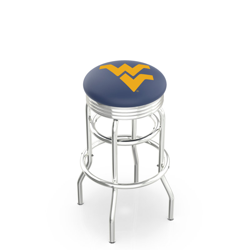 Tabouret de bar Logo Series, Tabouret de bar d'une hauteur de siège de 30 po, Double anneau chromé, West Virginia University