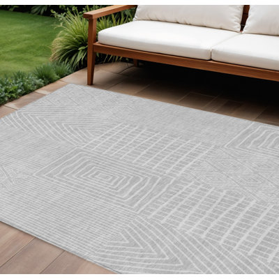 Tapis d'intérieur lavable à motif géométrique argenté 5 pi x 8 pi