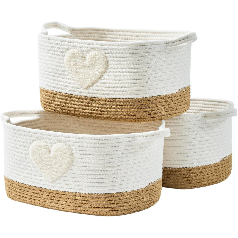Paniers de rangement en corde de coton tressée en forme de cœur, style bohème, ensemble de 3