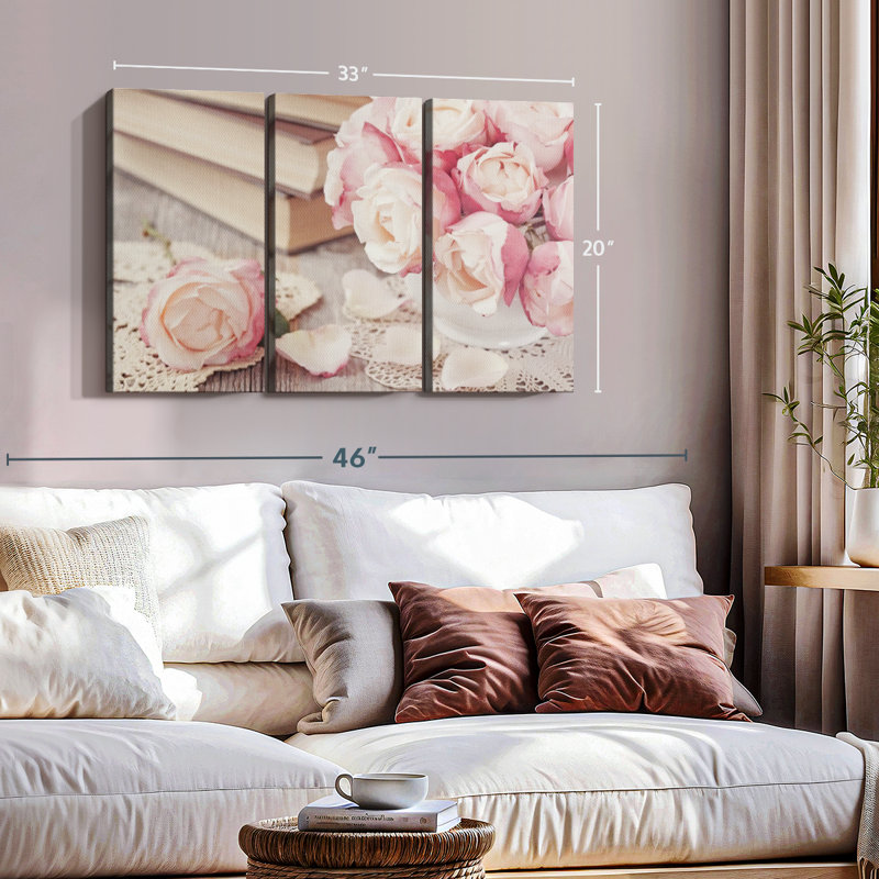 "Romans et roses" sur toile, H 20 po x l 33 po x P 1,25 po