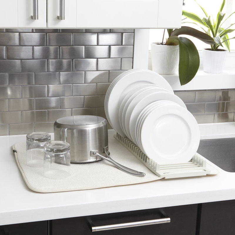Foldable Linen Plastic Dish Drying Rack with Utensil Cup