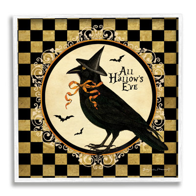 «All Hallow's Eve Halloween Crow» encadré sur bois par Stephanie Workman Marrott, impression