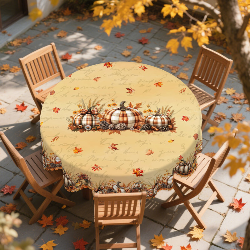 1pc Autumn Thanksgiving Polyester Tablecloth, Pumpkin, And Sunflower Grid Design, Rectangular And Round Autumn Harvest Tablecloth, Thanksgiving Gift, Suitable For Autumn, Indoor/Outdoor, Camping And Picnic Decoration