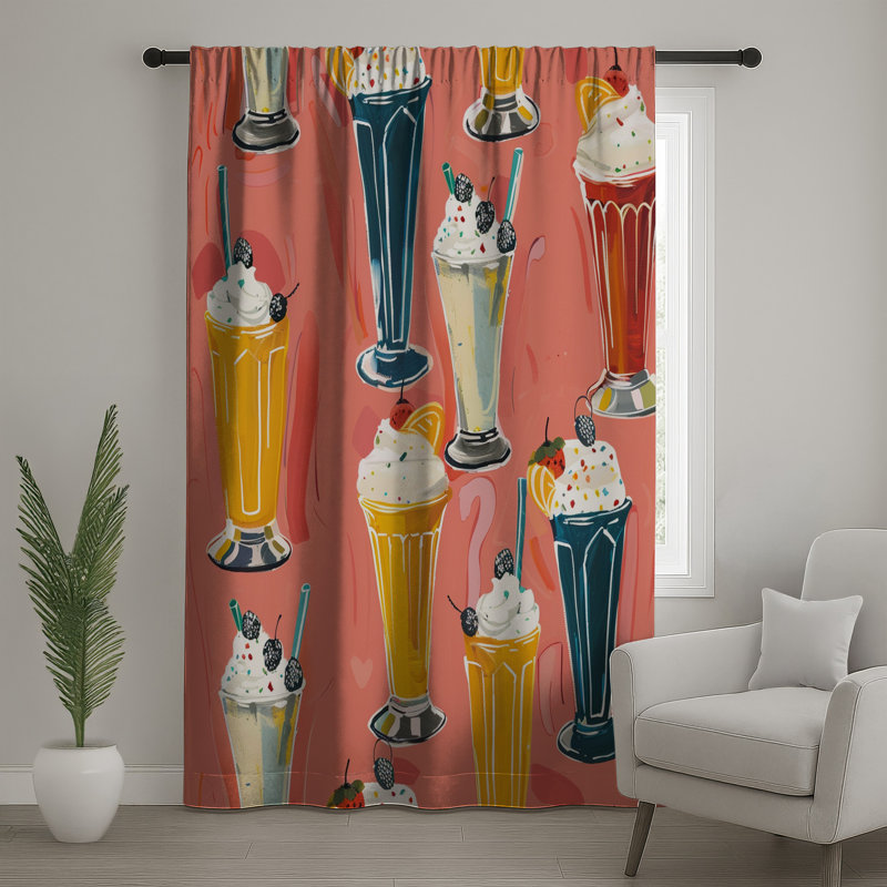 Milkshake Illustration Window Curtains, Milkshake Sheer & Blockout Curtains - 1 Panel, 50 po x 92 po - 1 panneau, Sheer