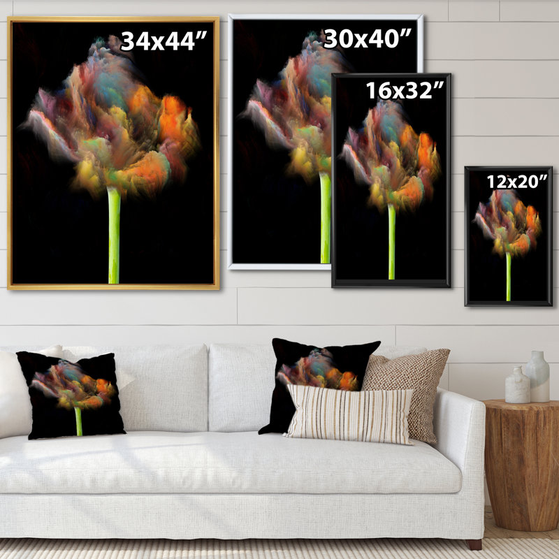 «Blooming Multicolor Fractal Flower», art mural moderne sur toile, H 40 po x l 30 po x P 1,5 po, Cadre flottant noir
