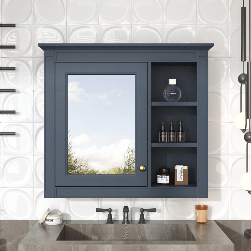 Armoire de rangement murale avec miroir, 3 tablettes ouvertes, design moderne pour une organisation et un style améliorés