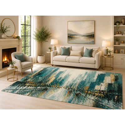 Grand tapis bleu sarcelle 6 pi 7 po x 9 pi 10 po «Ultra Light Poids» pour le salon, tapis intérieur doux à poils courts avec envers antidérapant en silicone, tapis décoratif pour la chambre à coucher, la salle à manger et le bureau, bleu sarcelle