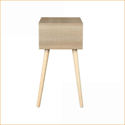 Mid-Century Modern 1-Drawer Nightstand with Rubber Wood Legs, White