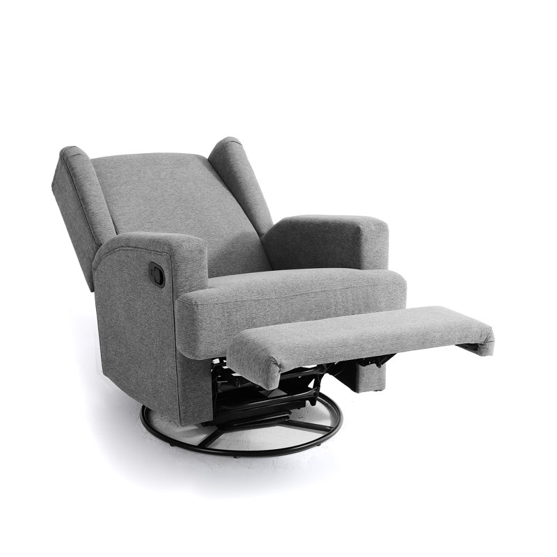 Upholstered 31.48" W Classic Wing Back Manual Handle Swivel Rock Glider Recliner, Light Grey