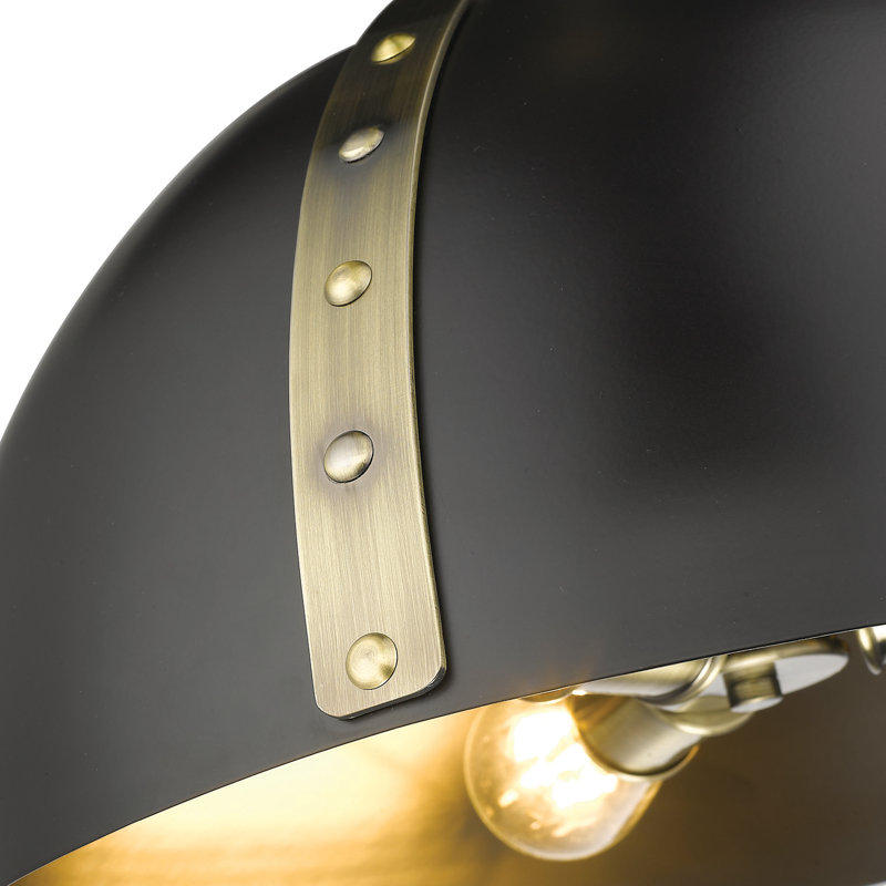 Luminaire suspendu unique en forme de dôme à 3 lumières Architha, Laiton vieilli, Noir