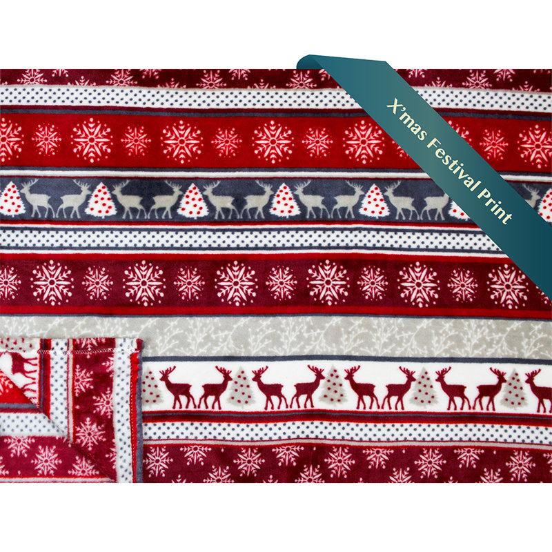 Holiday Reindeer Red and White Fleece Throw Blanket