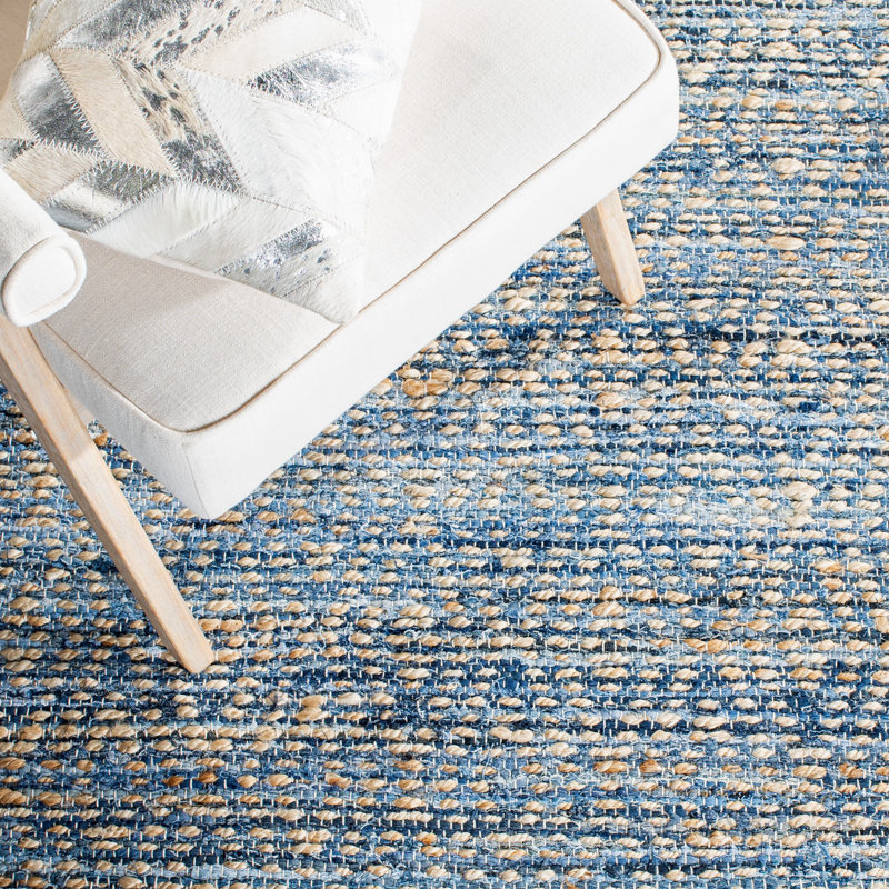 Arria Hand Woven Cotton Denim/0.4 Jute Rug in Natural/Blue, Runner 2'3" x 12'