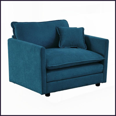 Fauteuil à accoudoirs simple moderne en chenille bleu avec coussin décoratif - Fauteuil de lecture rembourré pour le salon Chambre à coucher
