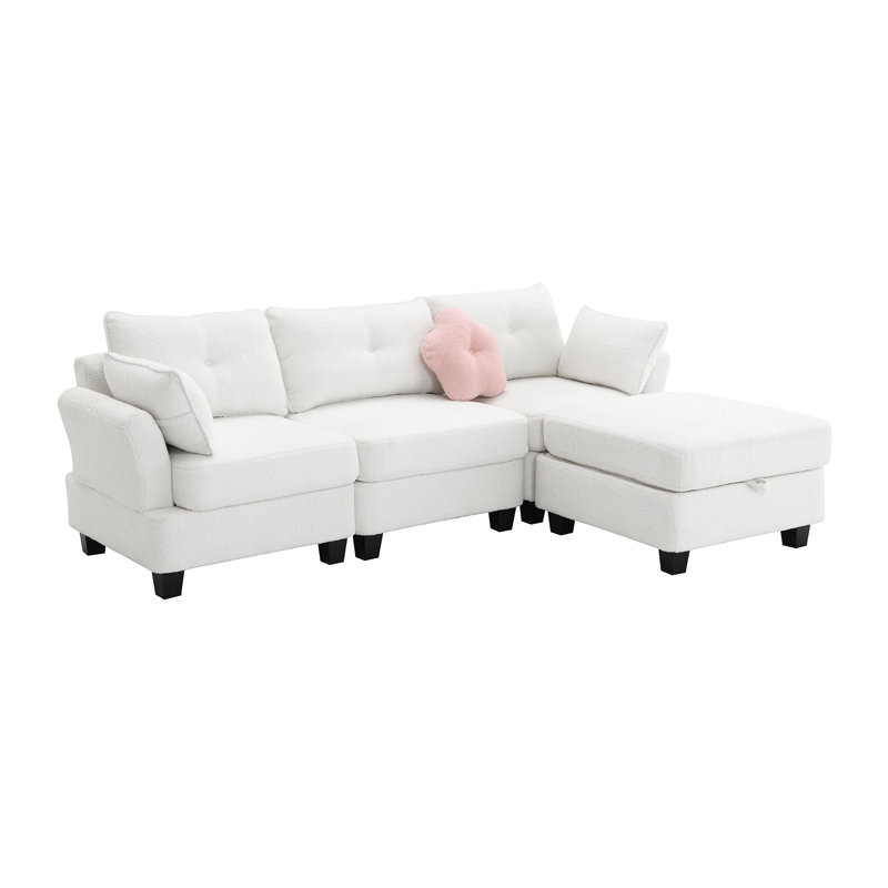 Canapé modulaire 4 pièces Mazzy, Velours beige ours en peluche