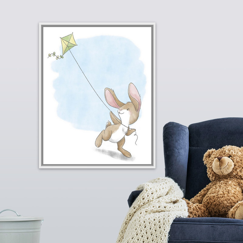 « flying a cerf », impression Little Bunny, H 30 po x l 24 po x P 1,75 po, Cadre pour toile flottant blanc