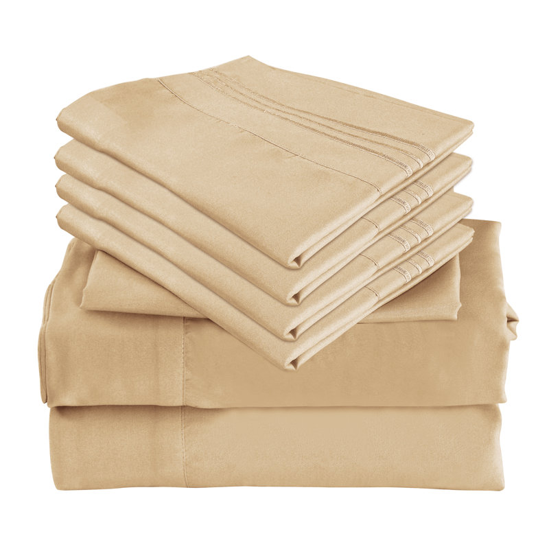 Ensemble de literie 6 pièces en rayonne de bambou de qualité supérieure avec poches profondes et refroidissement, Beige