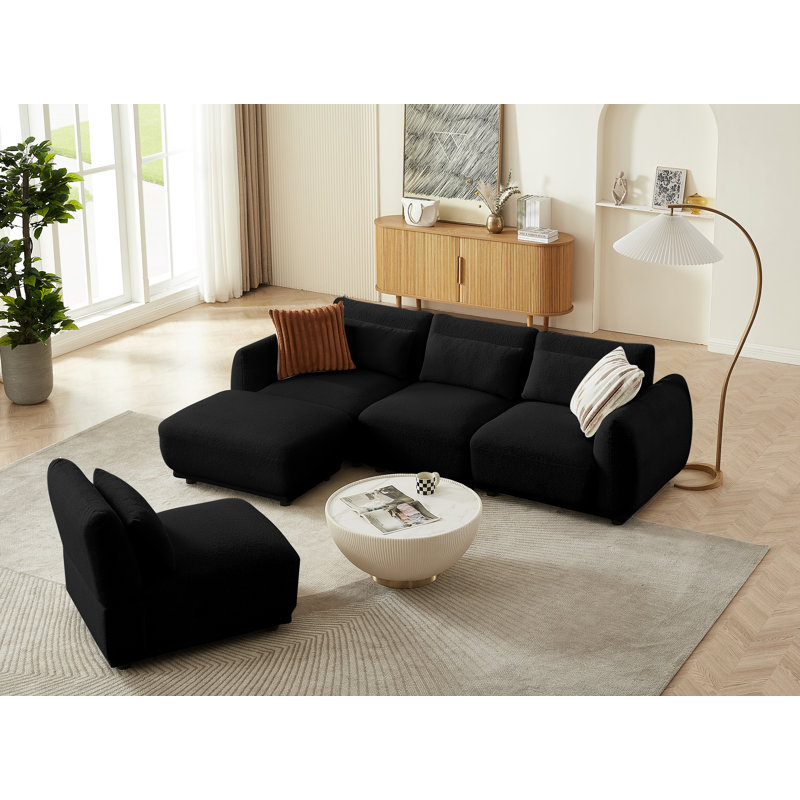 Upholstered U-Shaped Sectional Reversible, Black Wool
