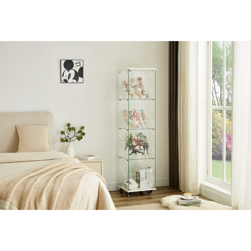Armoire en verre anti-basculement l 16 po x H 62 po avec 3 tablettes en acrylique à 3 niveaux et serrure, Blanc