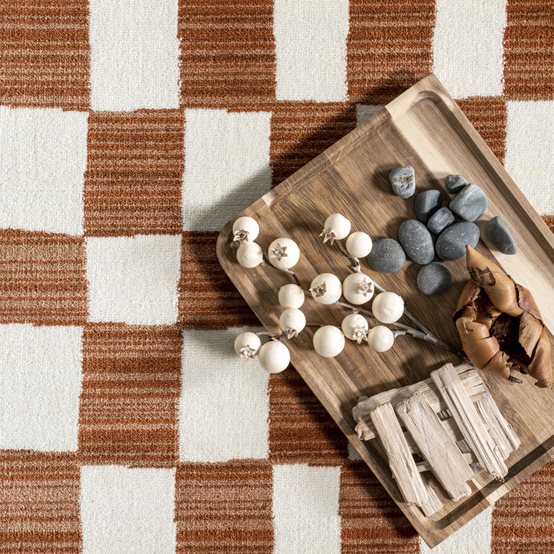 Tapis à franges et à carreaux Dominique, Tapis de couloir 2 pi 6 po x 10 pi