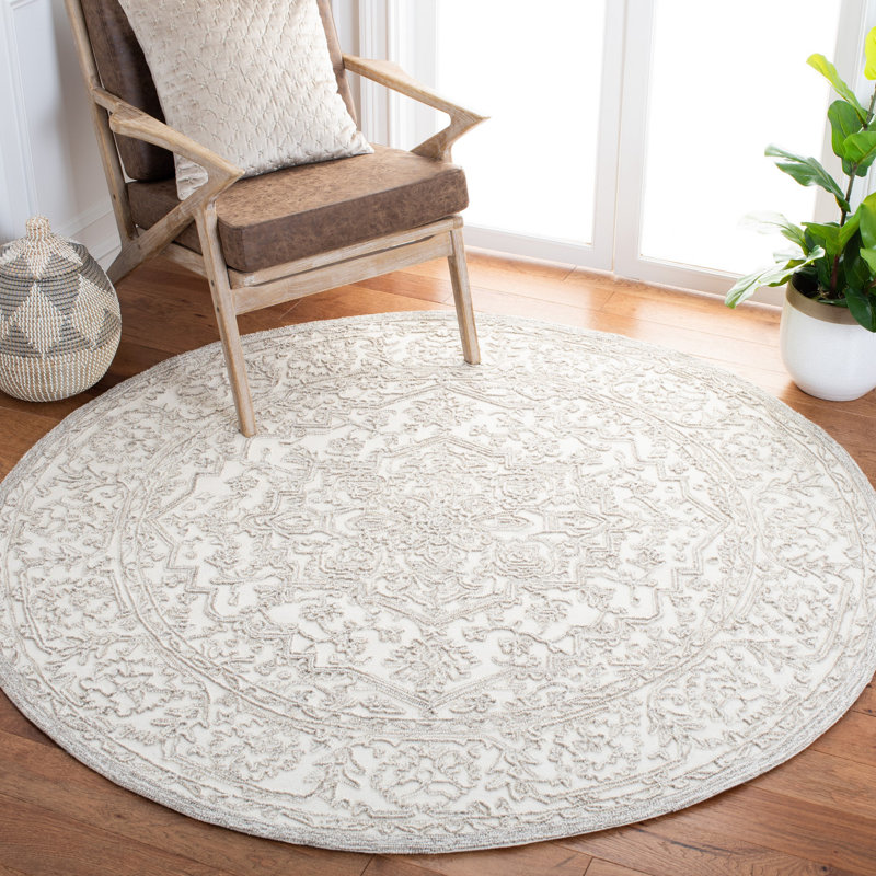 Comstock Oriental Handmade Tufted Wool Ivory/Natural Area Rug, Round 6'