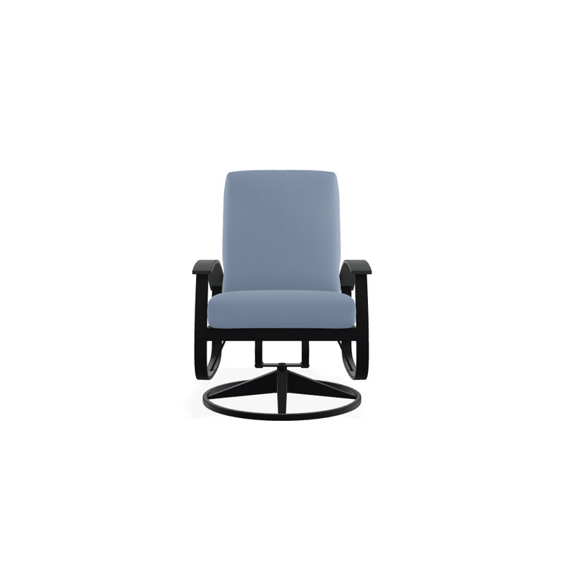 Askar Swivel Powder Coated Aluminum Outdoor Lounge Chair, Textured Black, Canvas Air Blue Sunbrella® Canvas