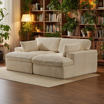 Oversized Upholstered Double Chaise Lounge, Modern Corduroy Cloud Compression Sofa Bed, Deep Seat Luxury Sleeper Couch with No Assembly Required