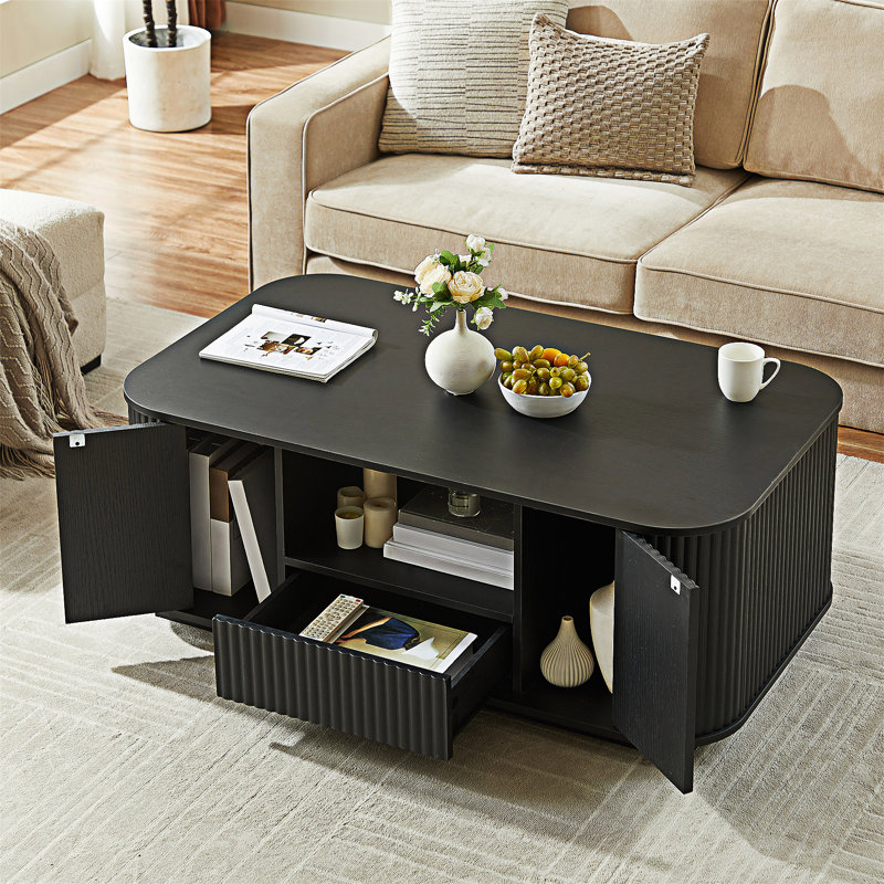 Table basse avec rangement, Noir, Noir