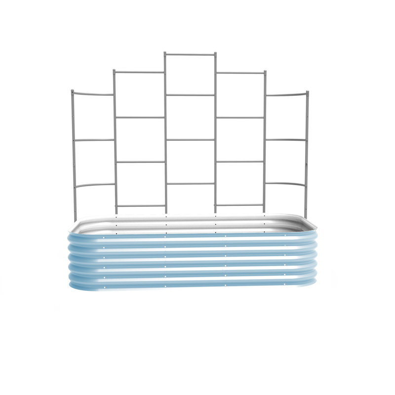 17" Tall 9 In 1 Modular Metal Outdoor Raised Garden Bed With Trellis, Sky Blue