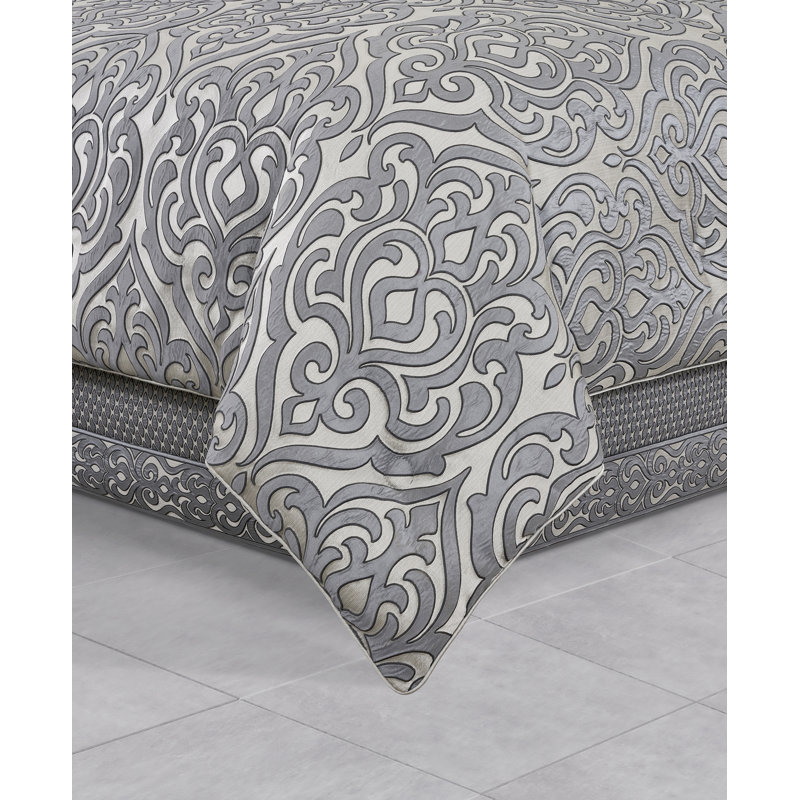 Gray Queen Hollywood Glam Comforter Set with Tucks