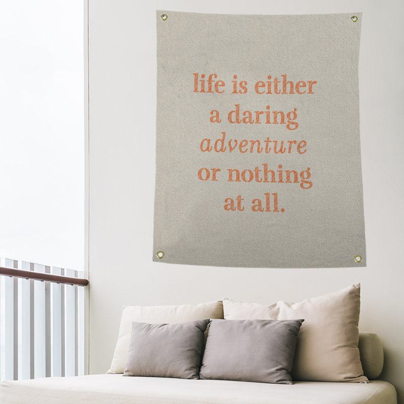 Tapisserie en polyester "life quote" adventure, H 59 pi x l 50 po, Blanc / Orange