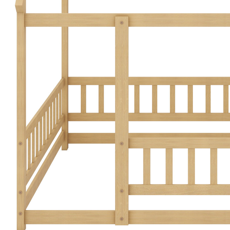 Lit en bois avec cadre de toit et garde-corps de sécurité