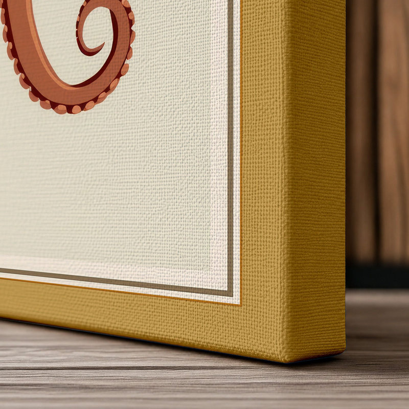 Terracotta Octopus Botanical - Wrapped Canvas, 36x24 - 91.4 x 61.0 cm, Ochre Border