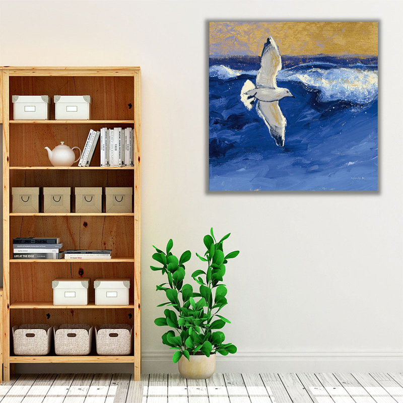«Seagulls with Gold Sky II», reproduction d'art sur toile, H 12 po x l 12 po