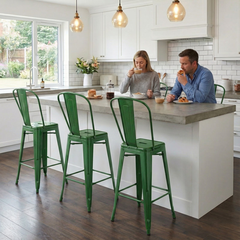 Counter Stool with Metal Frame, Green