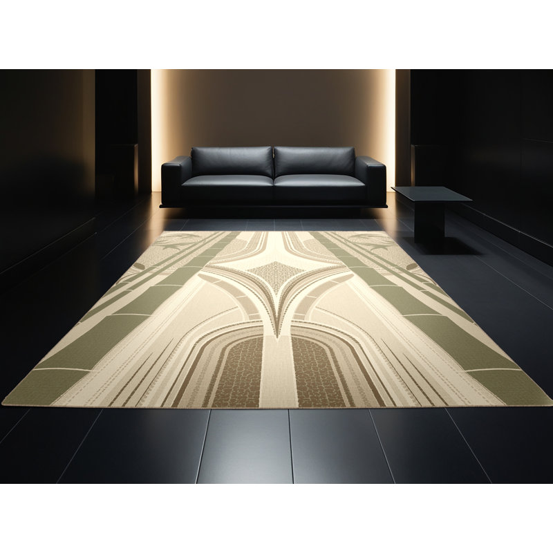 Tapis art déco en bambou lavable à la machine beige Parrilla, Carré 7 pi