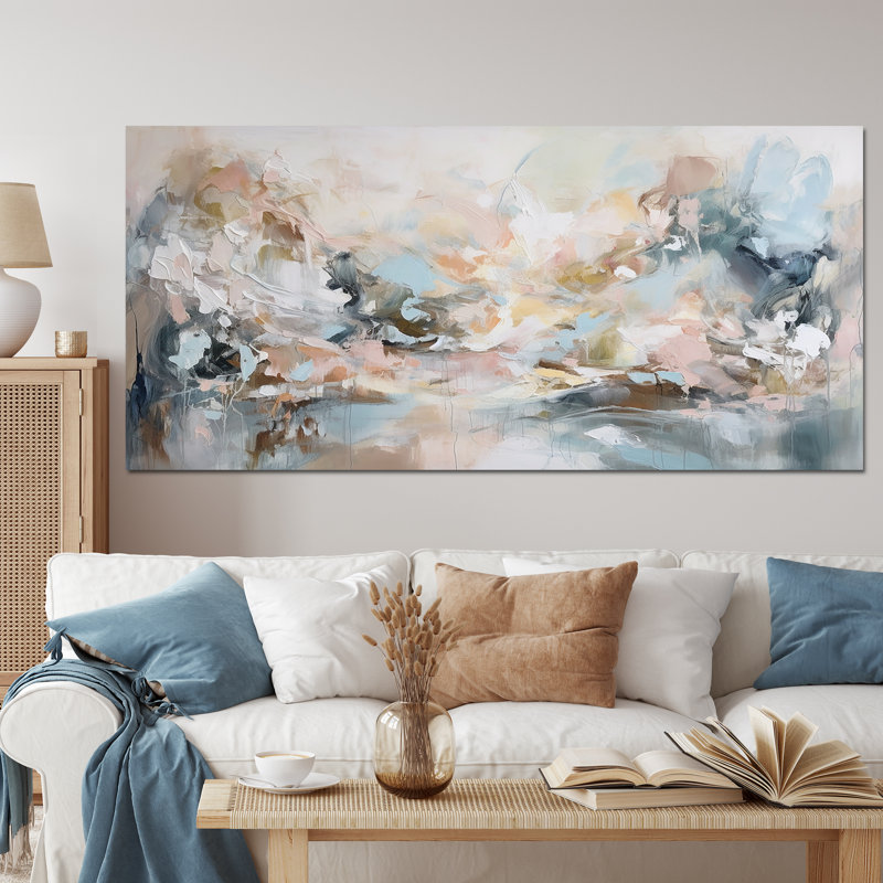 Délicat coup de pinceau abstrait, peinture d'art abstrait IV, Toile tendue, H 28 po x l 60 po, Sans cadre