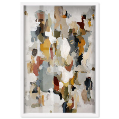 Lin, taupe, flux II, art mural abstrait par Art Remedy, cadre blanc, 31 x 46