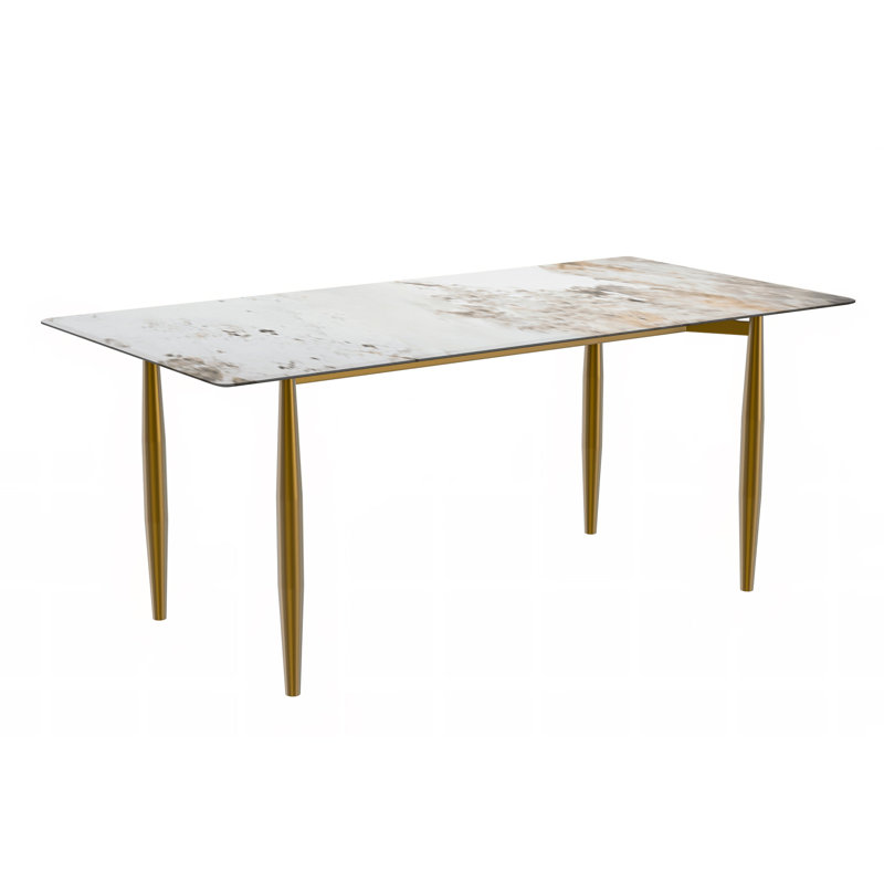 Metal Base Dining Table, White Gray, 62" W x 31.5" L