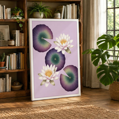 Water Lilies in Bloom Botanical - Wrapped Canvas