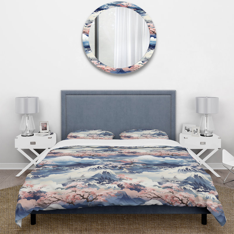 Ensemble de housse de couette japonais en polyester microfibre Karitza, Housse de couette simple + 1 taie décorative stan