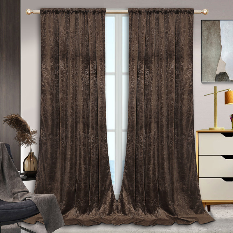Johnalyn Velvet Blackout Curtain Pair, 52" W x 84" L, Brown
