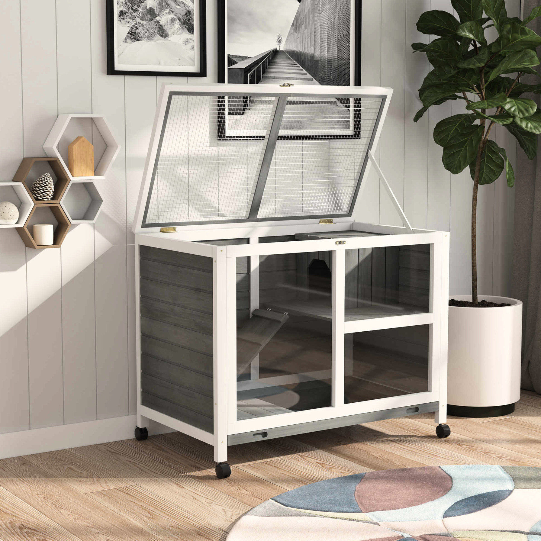 Tucker Murphy Pet™ Gray Rabbit Cage With Wheels - Desk & Side Table ...