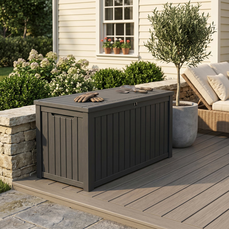 55.51" 180-Gallon Resin Outdoor Storage Deck Box with Lockable Lid, Black